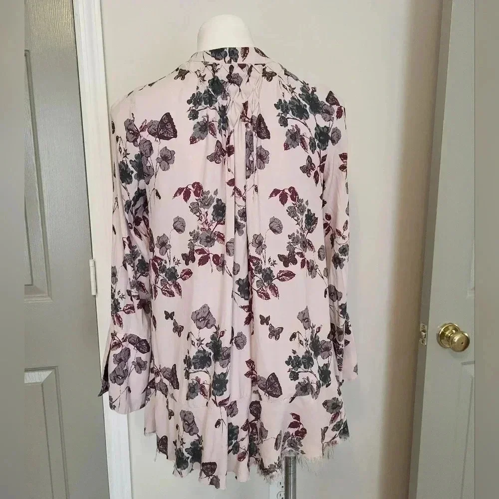 Free People Pebble Crepe Smocked Tunic Flowy Boho Chic Floral Blouse(XS)